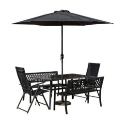 Samuel Alexander Outdoor 6 Person Rectangular Glass Top Garden Dining Table Benches & Chairs With Black Havana Parasol And Base Set - thumbnail 9