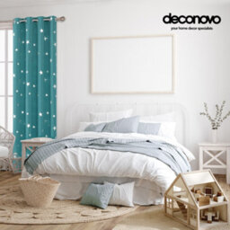 Deconovo Super Soft Thermal Insulated Silver Star Printed Eyelet Blackout Curtains For Bedroom W46 X L90 Inch Turquoise 2 Panels - thumbnail 3