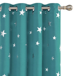 Deconovo Super Soft Thermal Insulated Silver Star Printed Eyelet Blackout Curtains For Bedroom W46 X L90 Inch Turquoise 2 Panels - thumbnail 1