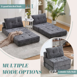 Matteo Convertible Chenille Floor Sofa Bed - Fold Out Sleeper Chair With Tufted Support - thumbnail 2