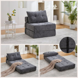Matteo Convertible Chenille Floor Sofa Bed - Fold Out Sleeper Chair With Tufted Support - thumbnail 3