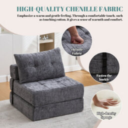 Matteo Convertible Chenille Floor Sofa Bed - Fold Out Sleeper Chair With Tufted Support - thumbnail 4