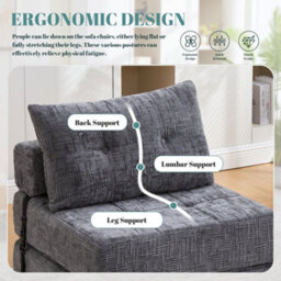Matteo Convertible Chenille Floor Sofa Bed - Fold Out Sleeper Chair With Tufted Support - thumbnail 5