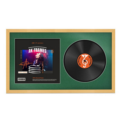 "30X17"" Country Pine Classic Vinyl Record Frame With Emerald Mount For 12 Inch Lp Album Cover & Disc - Ak Frames" - image 1