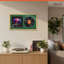 "30X17"" Country Pine Classic Vinyl Record Frame With Emerald Mount For 12 Inch Lp Album Cover & Disc - Ak Frames" - thumbnail 5