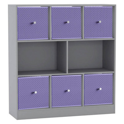 Urbn-Living Grey, Lilac - Asymmetrical 8 Cube Bookcase Unit W/ 6 Drawer Inserts - image 1