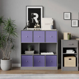 Urbn-Living Grey, Lilac - Asymmetrical 8 Cube Bookcase Unit W/ 6 Drawer Inserts - thumbnail 3