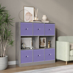 Urbn-Living Grey, Lilac - Asymmetrical 8 Cube Bookcase Unit W/ 6 Drawer Inserts - thumbnail 2