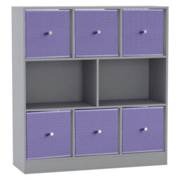 Urbn-Living Grey, Lilac - Asymmetrical 8 Cube Bookcase Unit W/ 6 Drawer Inserts - thumbnail 1
