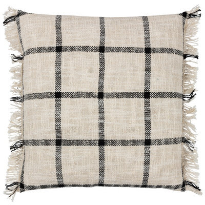 Yard Beni Check Fringed Polyester Filled Cushion, Natural/blue, 45 X 45Cm - image 1
