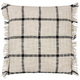 Yard Beni Check Fringed Polyester Filled Cushion, Natural/blue, 45 X 45Cm