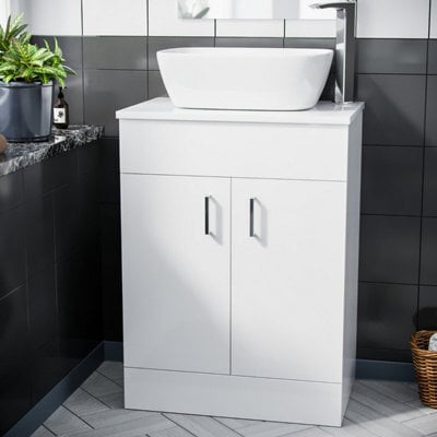 Nes Home Onken 500mm White Vanity Cabinet And Rectangle Curved Edges Counter Top Basin - image 1
