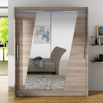 Westa Xiv 200Cm Sliding Door Wardrobe With Mirrors Modern Bedroom Storage With Hanging Rails And Shelves Truffle Rgb Led Colorful - image 1