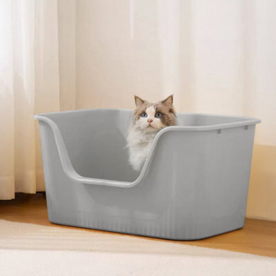 Thehotsale Grey Open Top Cat Litter Box With Scoop 45Cm(W) X 38Cm(D) X 22Cm(H) - image 1