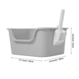 Thehotsale Grey Open Top Cat Litter Box With Scoop 45Cm(W) X 38Cm(D) X 22Cm(H) - thumbnail 6