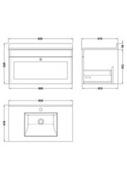 Balterley Swynnerton Traditional 1 Drawer Wall Hung Vanity Unit With Marble Basin, Satin White, 800mm - thumbnail 2