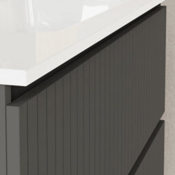 Banyetti Linea Matt Grey Ribbed Double Drawer Wall Hung Vanity Unit 1000mm X 390mm - thumbnail 2