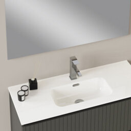 Banyetti Linea Matt Grey Ribbed Double Drawer Wall Hung Vanity Unit 1000mm X 390mm - thumbnail 3
