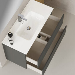 Banyetti Linea Matt Grey Ribbed Double Drawer Wall Hung Vanity Unit 1000mm X 390mm - thumbnail 4