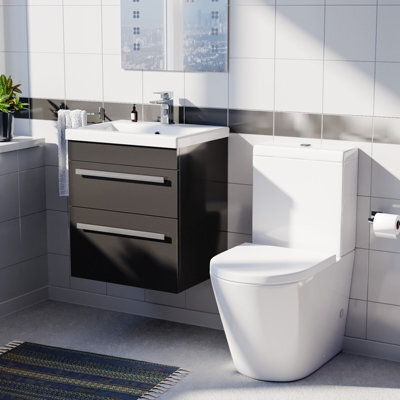 Nes Home Anthracite 500mm 2 Drawers Basin Vanity & Close Coupled Toilet Set - image 1