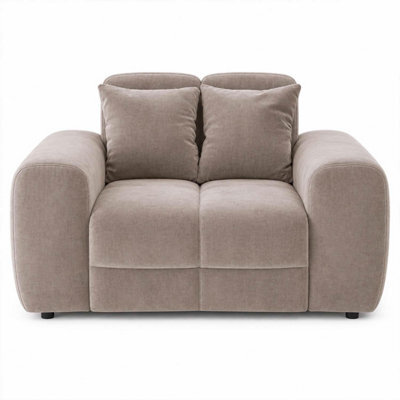 Furnishings For Less UK Jenson Beige Plush Velvet Armchair With Deep Seat & Thick Boxed Arms - image 1