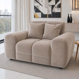 Furnishings For Less UK Jenson Beige Plush Velvet Armchair With Deep Seat & Thick Boxed Arms - thumbnail 3