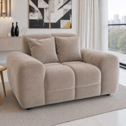 Furnishings For Less UK Jenson Beige Plush Velvet Armchair With Deep Seat & Thick Boxed Arms - thumbnail 4
