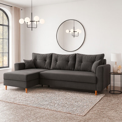 Zako L Corner Sofa Bed With Storage Reversible Left Right Chaise Compact Pull Out Guest Bed Blue - image 1