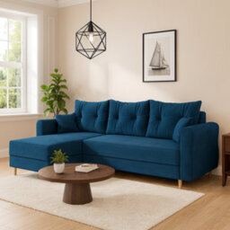 Zako L Corner Sofa Bed With Storage Reversible Left Right Chaise Compact Pull Out Guest Bed Blue - thumbnail 2