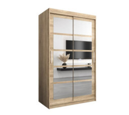 Arte Roma Ii Oak Sonoma Spacious Sliding Door Wardrobe H2000mm W1200mm D620mm With Mirrored Panels - thumbnail 1