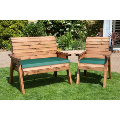 Marlborough Wooden 3 Seat Angled Companion Set With 1 X Bench Cushion Green,1 X Chair Cushion Green & 1 X Fitted Cover - image 1