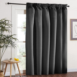Aspire Homeware Dark Grey Plain Blackout Room Darkening Pencil Pleat Door Curtain Single Panel (W) 168Cm X (D)213Cm With Tie Back - thumbnail 1