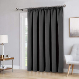 Aspire Homeware Dark Grey Plain Blackout Room Darkening Pencil Pleat Door Curtain Single Panel (W) 168Cm X (D)213Cm With Tie Back - thumbnail 8