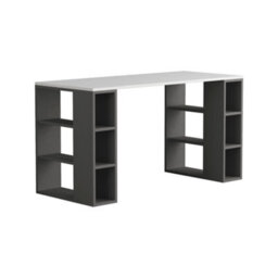 Decortie Colmar Modern Desk With Integrated 6-Shelf Bookshelf Storage White Anthracite Grey 140Cm Width - thumbnail 2