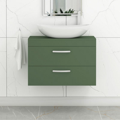 Royal Bathrooms Turin 800mm Wall Mounted Bathroom Vanity Unit With Sink 2 Drawer Matt Green & Cesar Countertop Basin - image 1
