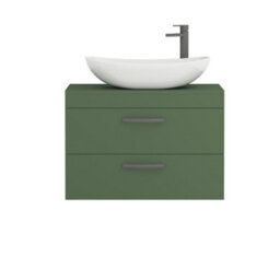 Royal Bathrooms Turin 800mm Wall Mounted Bathroom Vanity Unit With Sink 2 Drawer Matt Green & Cesar Countertop Basin - thumbnail 5