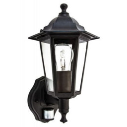 Happy Homewares Traditional Sensor Controlled Outdoor Lantern Wall Light Fitting In Matt Black - thumbnail 1