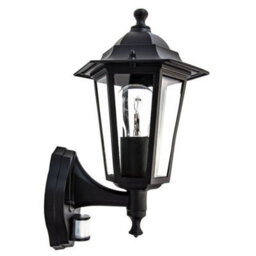 Happy Homewares Traditional Sensor Controlled Outdoor Lantern Wall Light Fitting In Matt Black - thumbnail 2
