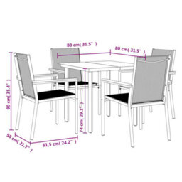 Walplus 5 Piece Garden Dining Set Black Textilene And Steel - thumbnail 9