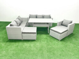 Fimous 7 Pieces Outdoor Rattan Sofa Set Cushions Patio Garden Furniture Sets Armchair Dining Table 2 Big Stools - thumbnail 1