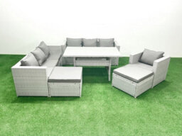Fimous 7 Pieces Outdoor Rattan Sofa Set Cushions Patio Garden Furniture Sets Armchair Dining Table 2 Big Stools - thumbnail 2