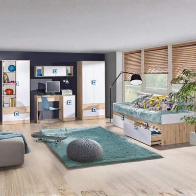 Nico Iii Modern Youth Bedroom Furniture Set Light Oak Front White Grips Turquoise - image 1