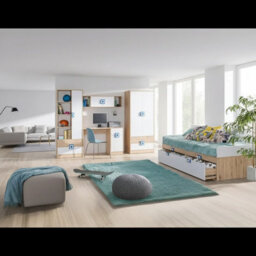 Nico Iii Modern Youth Bedroom Furniture Set Light Oak Front White Grips Turquoise - thumbnail 2