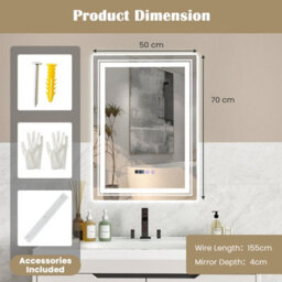 Costway Bathroom Led Vanity Mirror Dimmable Vanity Wall Mirror With 3 Colors 3000-6500K Anti-Fog - thumbnail 3
