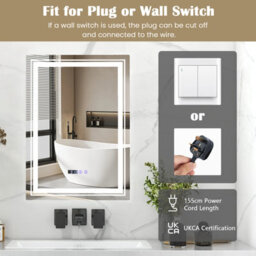 Costway Bathroom Led Vanity Mirror Dimmable Vanity Wall Mirror With 3 Colors 3000-6500K Anti-Fog - thumbnail 8