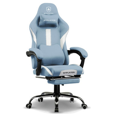 Gtplayer Fabric Gaming Chair, Ergonomic Computer Chair With Footrest Lumbar Support Heavy Duty Svivel Office Desk Chairs, Blue