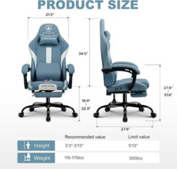 Gtplayer Fabric Gaming Chair, Ergonomic Computer Chair With Footrest Lumbar Support Heavy Duty Svivel Office Desk Chairs, Blue - thumbnail 2