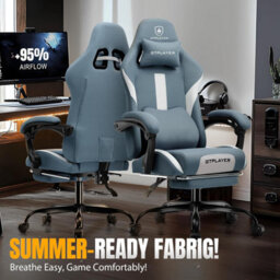 Gtplayer Fabric Gaming Chair, Ergonomic Computer Chair With Footrest Lumbar Support Heavy Duty Svivel Office Desk Chairs, Blue - thumbnail 7