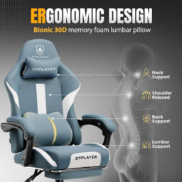 Gtplayer Fabric Gaming Chair, Ergonomic Computer Chair With Footrest Lumbar Support Heavy Duty Svivel Office Desk Chairs, Blue - thumbnail 4