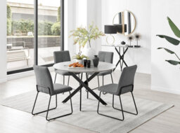 Furniturebox Uk Novara Grey Concrete Effect Black Leg 120Cm Round Dining Table & 4 Dark Grey Halle Chairs - thumbnail 1